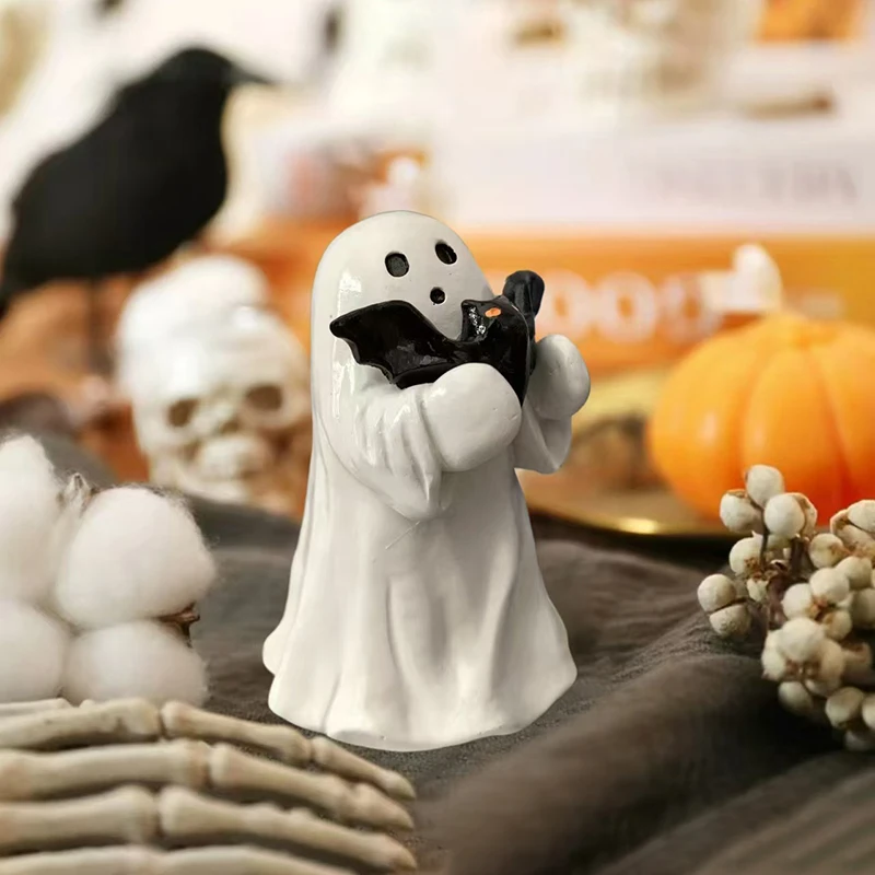 Halloween Geist Ornament Geist Halten Rosa Kürbis Fledermaus Harz Ornament Hause Wohnzimmer Schlafzimmer Büro Desktop Dekoration