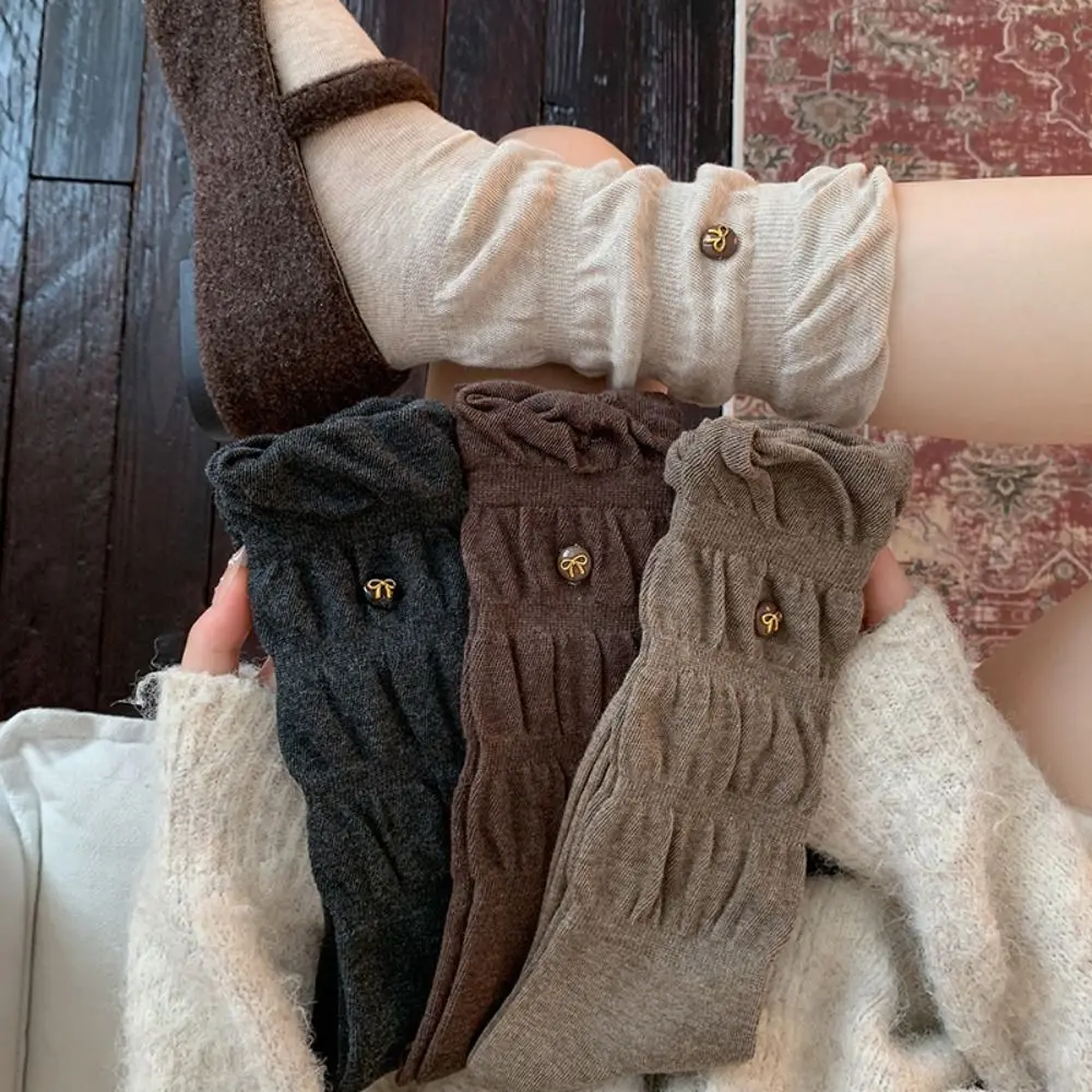 Cotton Blend Cotton Slouch Socks Bow Button Seamless Toe Mid-calf Knit Socks Breathable Sweat-wicking Winter Seamless Socks