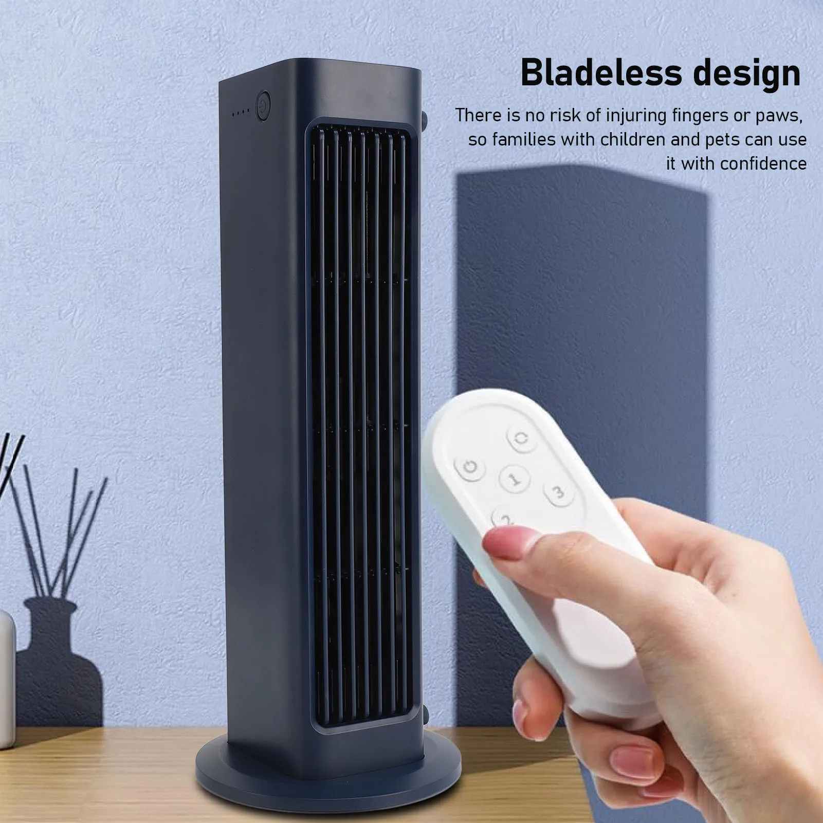 Kipas Meja ABS Tenang 3 Kecepatan Kipas Berosilasi Remote Control Portabel USB Isi Ulang Tanpa Bilah dengan 2 Kait Dinding untuk Kantor