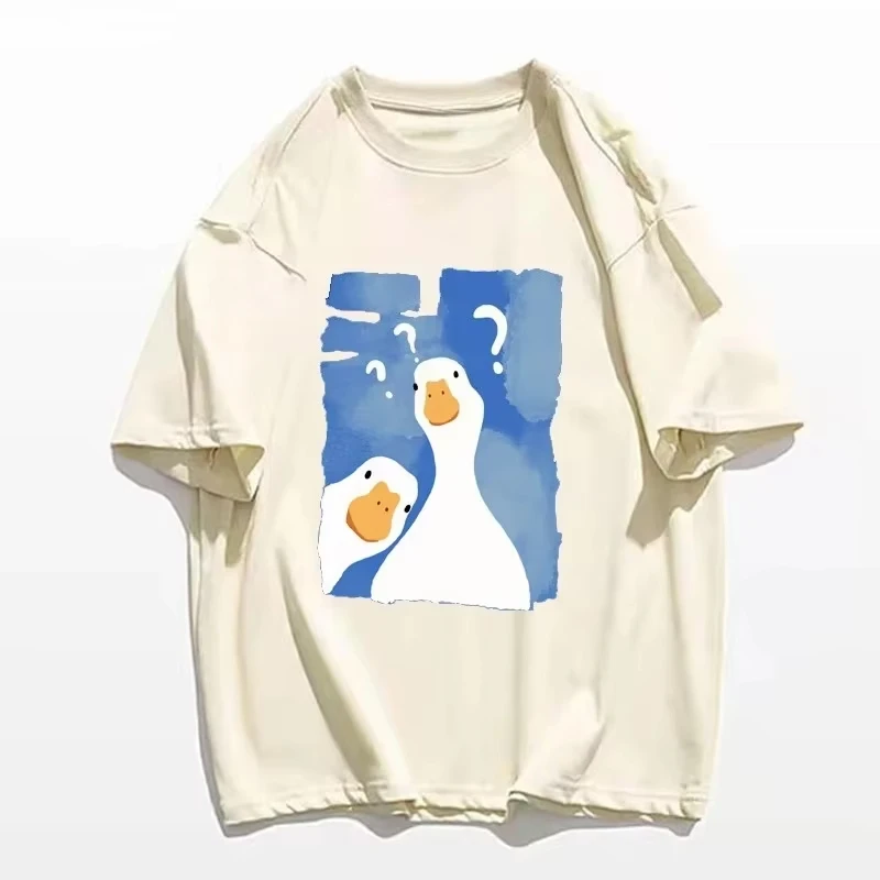 Woman T-Shirt Funny Two Confused Ducks Print Summer Fashion T Shirt Hip Hop Short Sleeve Casual Streetwear Clothing