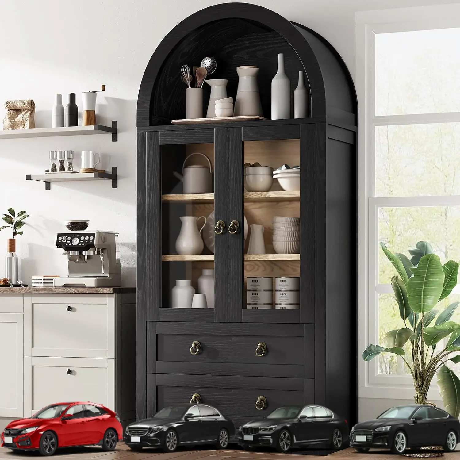 

Кухонный шкаф для кладовой, арочная книжная полка, книжный шкаф, китайский шкаф для хранения кладовой с ящиками, дверцами и полками, высокие штаны для еды 71 дюймов