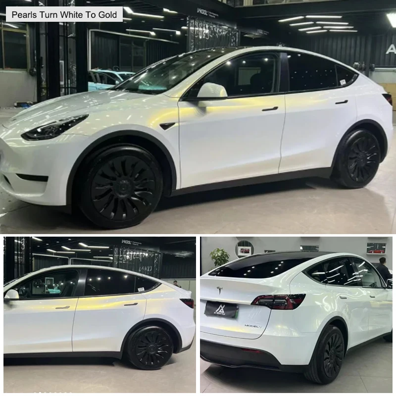 White to Gold PET Color Shift Car Wrap Vinyl Self Adhesive Bubble Free Air Release Full Body Film