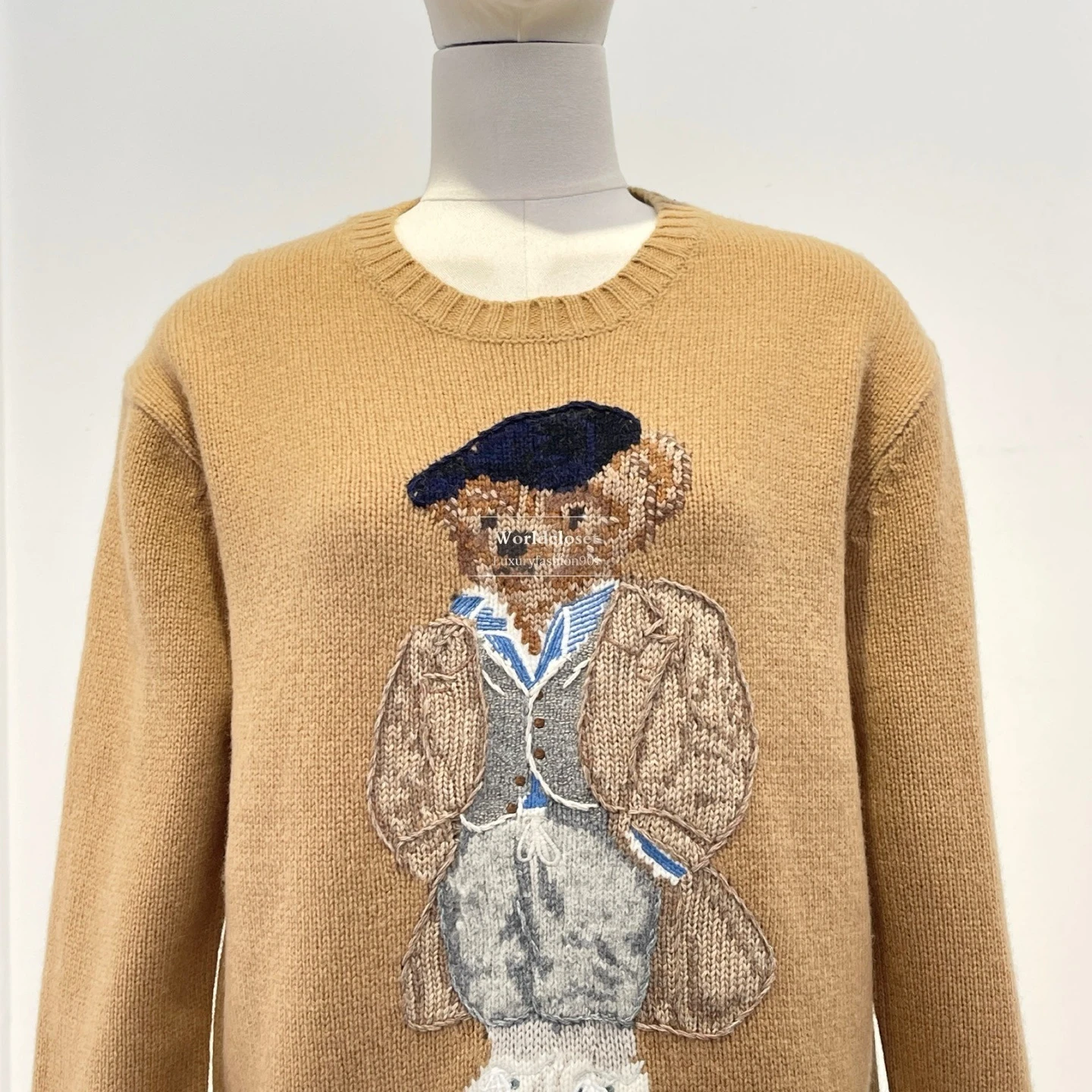 

Woman Sweater 2026 Elegant Brown Embroidered Little Bear Long Sleeve Pullover Tops