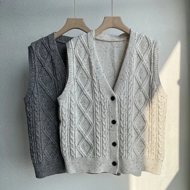 Preppy Style Sweater Vests Jackets Women Casual V-neck Knit Chaleco Coats Single Breasted Knitwear Colete New Sleeveless Tops