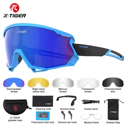 X-TIGER Bike Polarized Sports Sunglasses with 5 Interchangeable Lenses for Mens Womens Baseball Running Fishing Cycling Eyewear