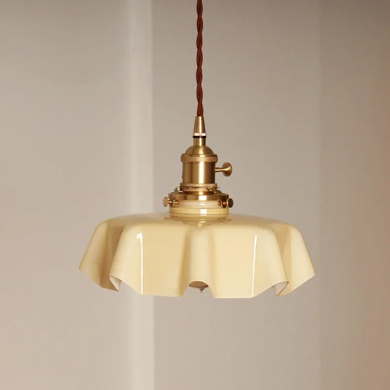 TechHPJapanese-Style Cream Retro Small Chandelier Entrance Bar Aisle French Glass Hanging Lamp