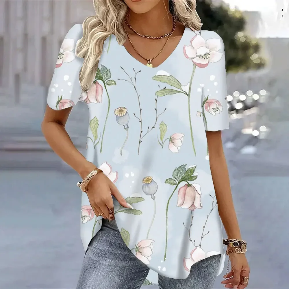 Summer Fashion Women's V-neck Loose Short-sleeved Tops Fashion T-shirts Women's Large Size Short-sleeved Street Harajuku Tops