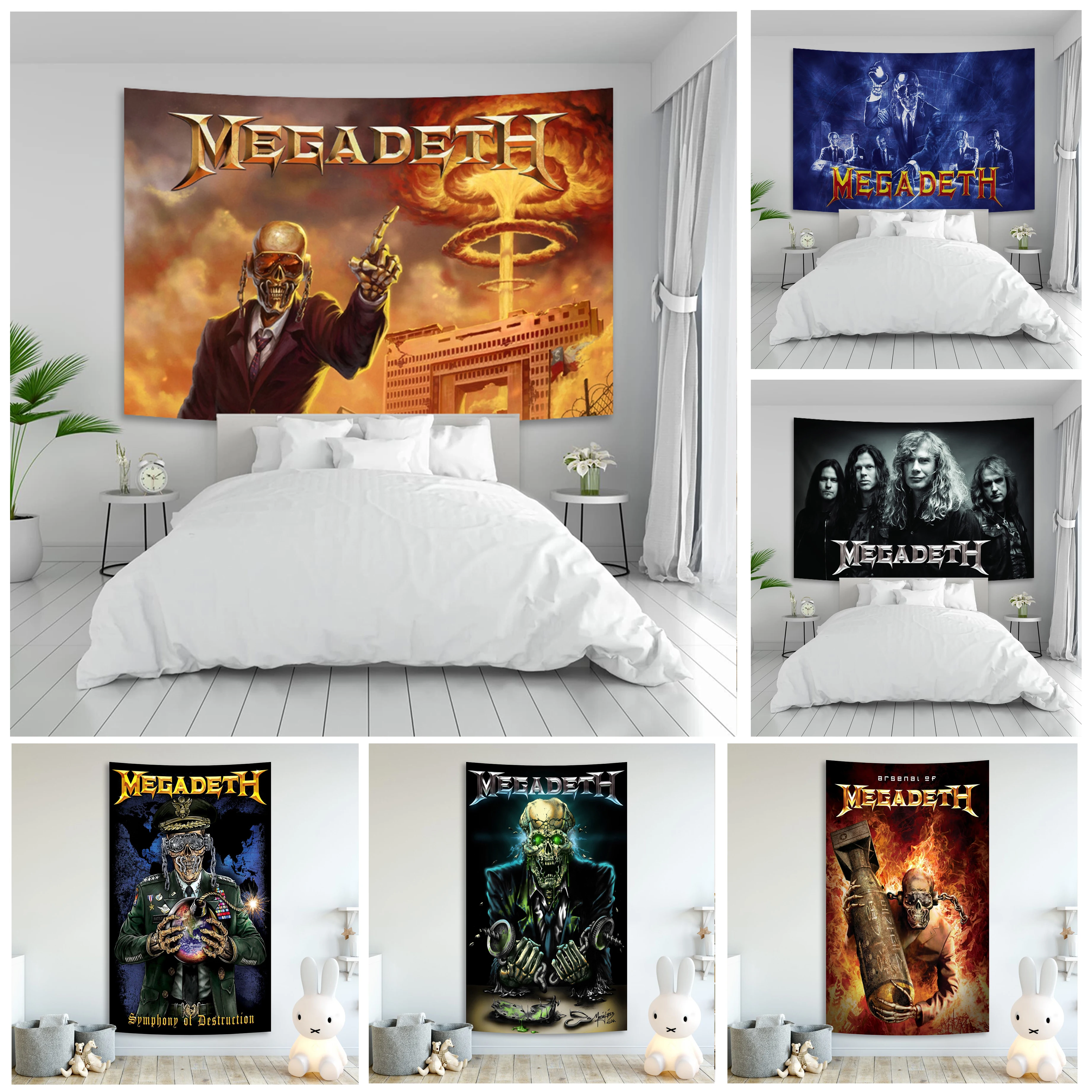 90×150cm Vintage Megadeths Tapestry Rock Skull Band Poster Bar Bedside Oversized 3×5ft Atmosphere Decoration