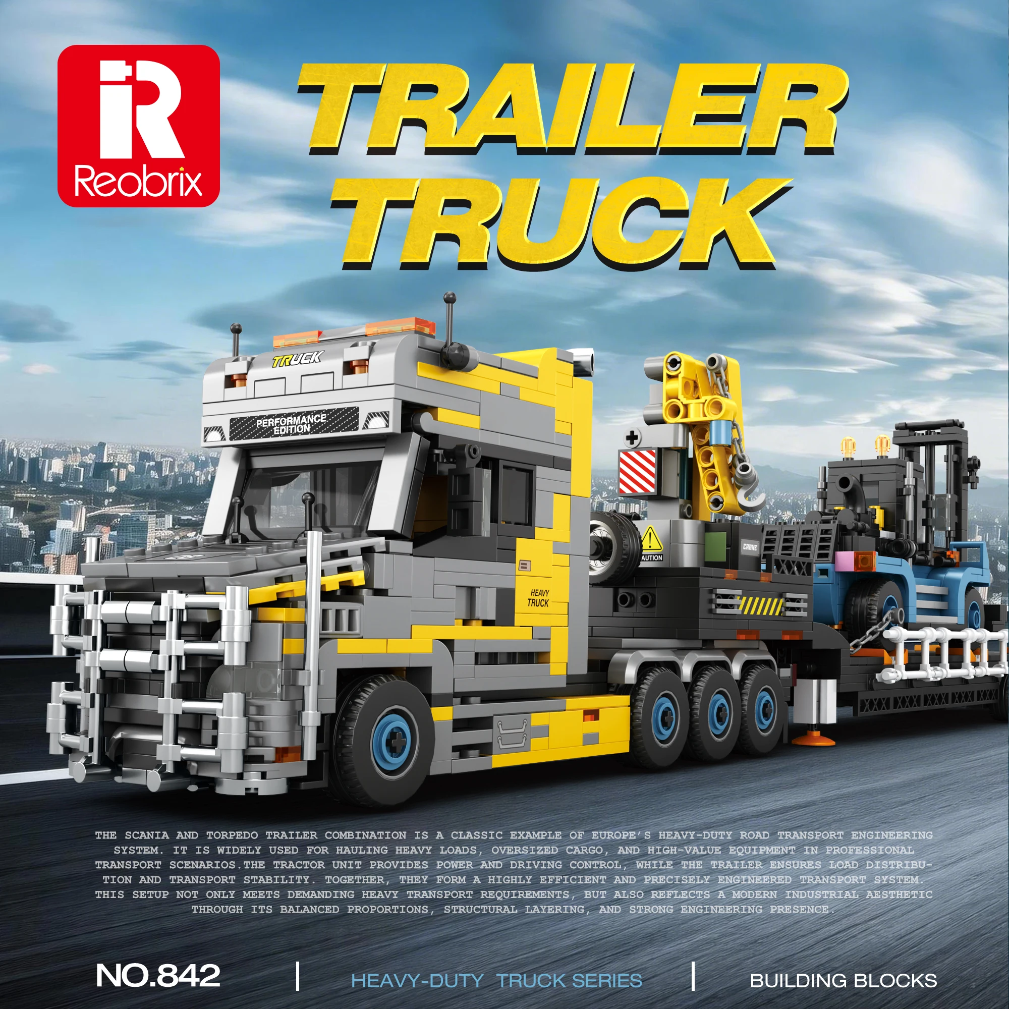 1404PCS Heavy Duty Trailer Building Block Tractor Truck Crane Trailer Forklift Engineering Vehicle Model Bricks Set Puzzle Toys