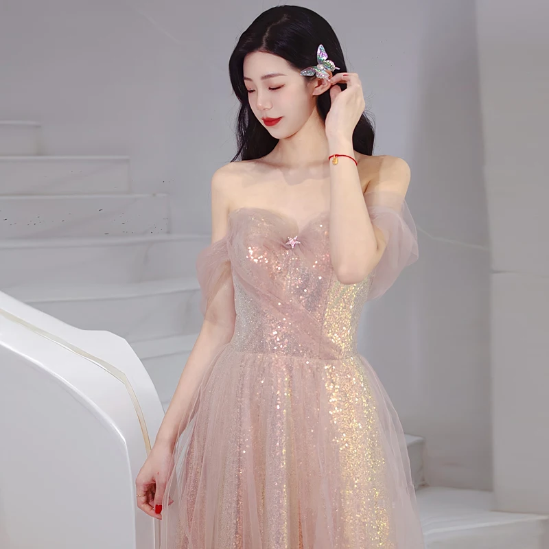 

Pink Evening Gown Women's Year End Par Vocal Art Exam Host Birthday Princ Skirt Adult Ceremony Fairy Aosphere