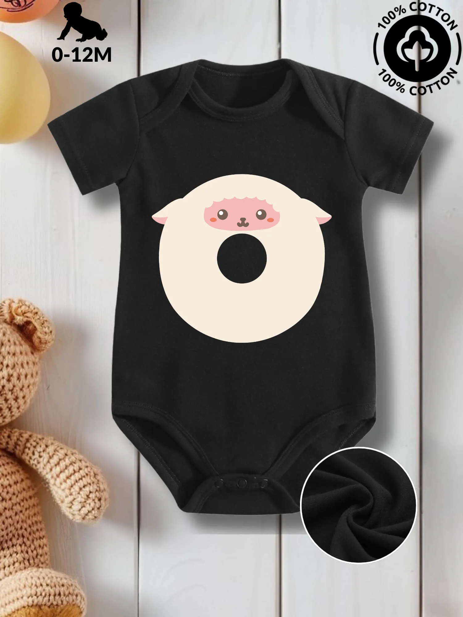 

Детский костюм для ползания унисекс с пончиком ягненка, комбинезон для ухода за кожей из чистого хлопка, всесезонный черный боди 190GSM