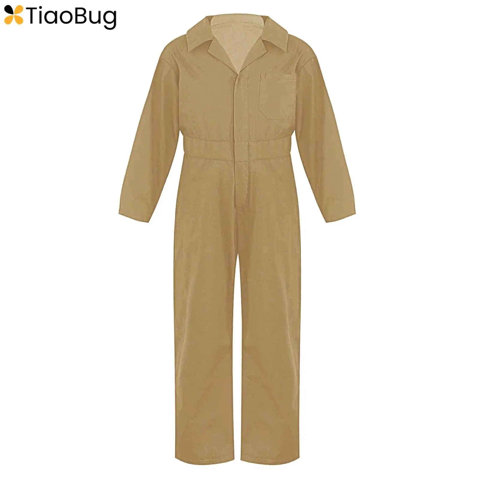 Kids Boys Girls Cargo Overalls Long Sleeve Turndown Collar Zipper Solid Color Pockets Rompers Korean Style Jumpsuit Streetwear