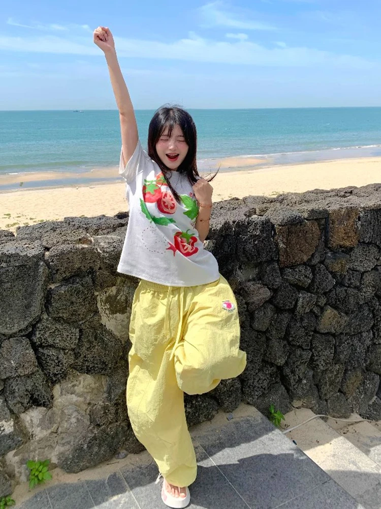 الشابات المرأة دوبان بنطال ذو قصة أرجل واسعة الصيف في الهواء الطلق فضفاض مستقيم قطع كوي جاف رقيقة بناطيل كاجوال Teana الثلوج عالية الخصر