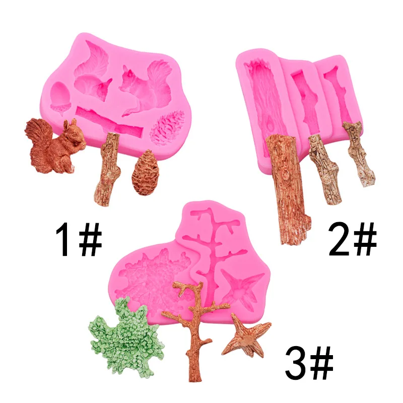 Squirrel Pine Stump Fondant Silicone Mold Mori Cake Decoration Chocolate Hedgehog Wood Baking Accessories Mould 15-1273