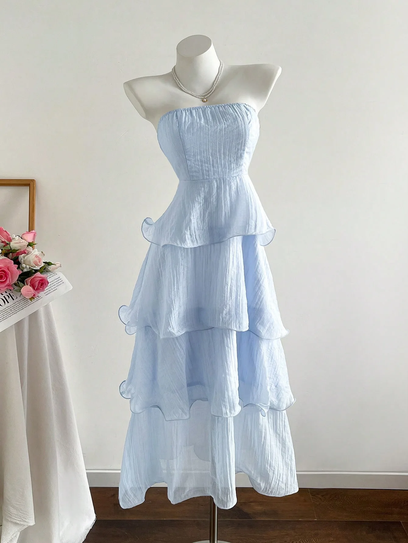 

Fashion Dress Solid Color Tube Top Layered Cake Dress Woman's 2026 Sexy One-piece Collar Long Dresses Summer Vestidos Para Mujer