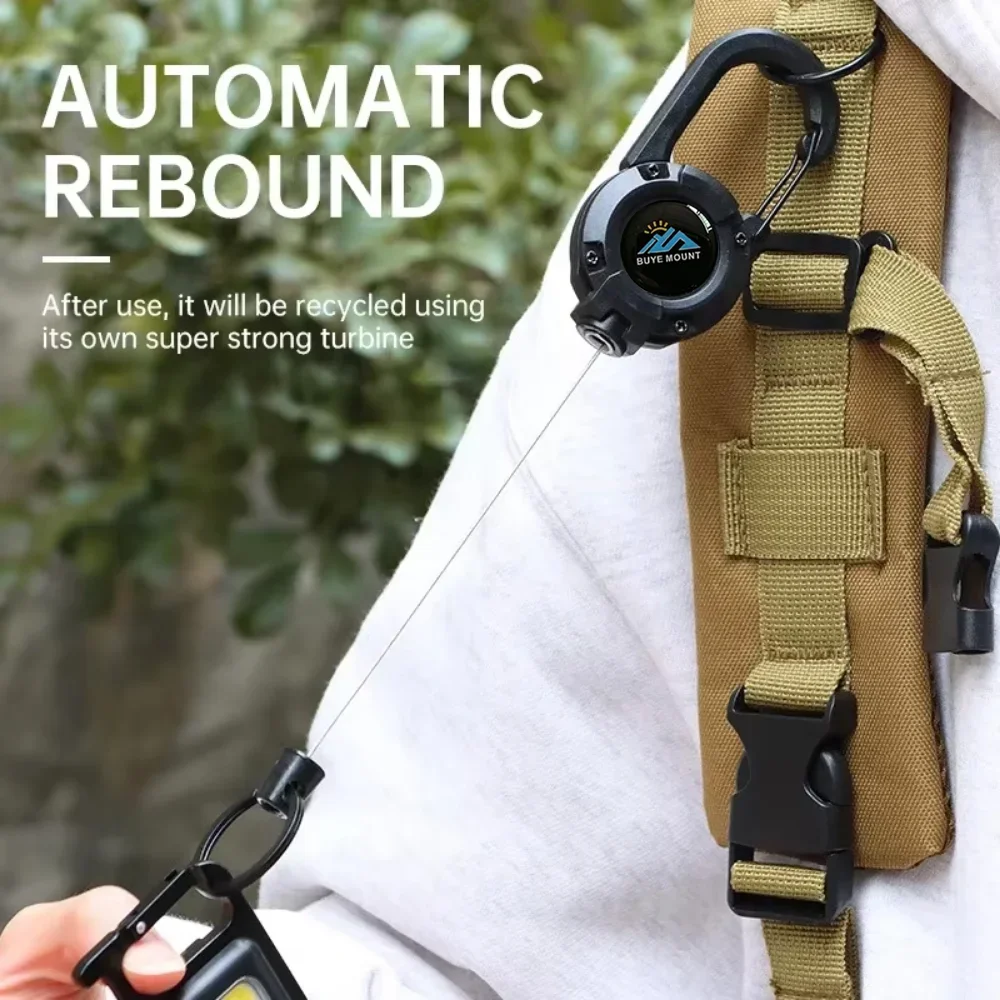 1PCS Outdoor Retractable Key Chain with Mountaineering Buckle Anti-Loss Anti-Theft High Rebound Metal Easy Pull for Safety