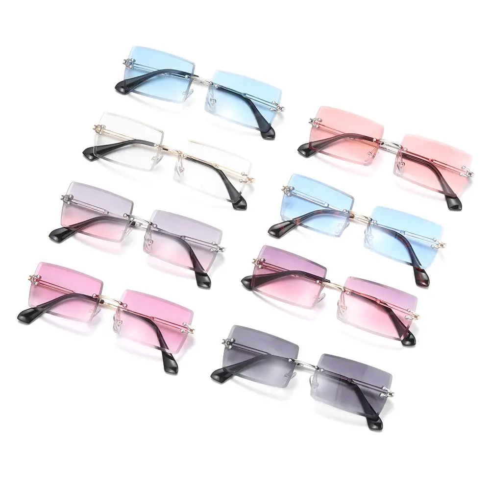 

Fashion Rimless Sunglasses Women 2020 Trendy Small Rectangle Sun Glasses Traveling Style UV400 Shades for Men and Women Eyewear