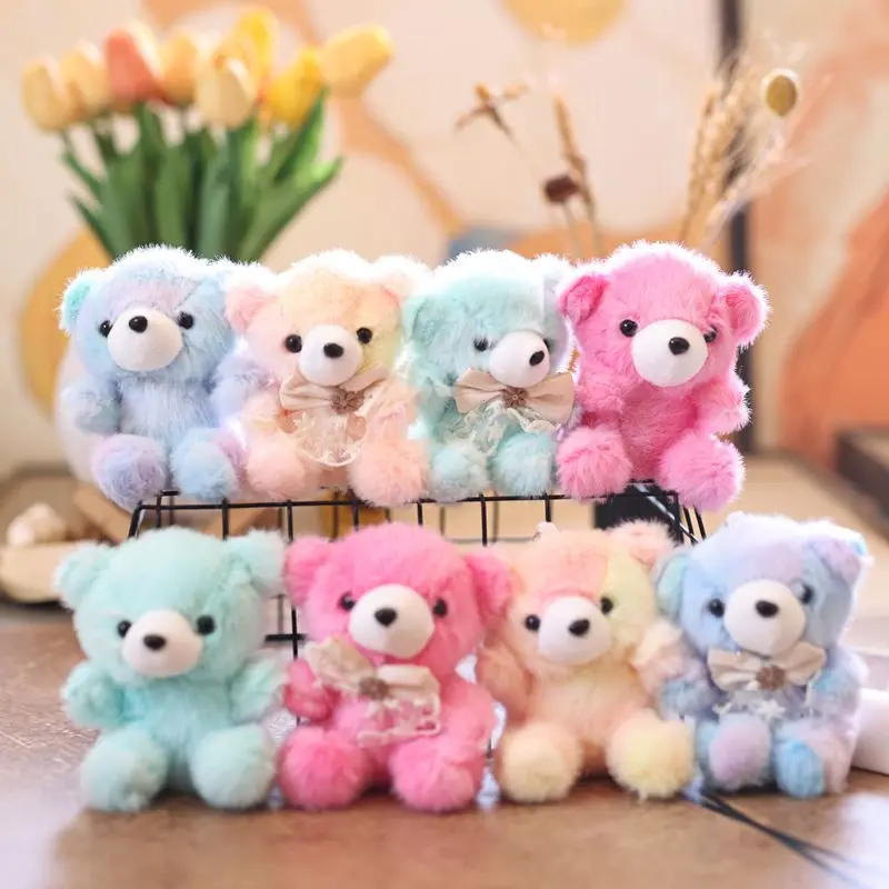 11CM Cute Colorful Teddy Bear Plush Toy Macaron Multi-Color Bag Key Pendant Birthday Gift Keychain Soft Teddy Bear for All Ages