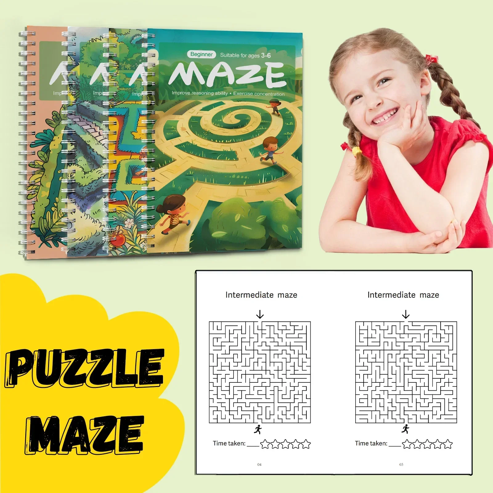 Livre de jeux de labyrinthe pour enfants, cahier d’exercices ludiques et stimulants, entraînement cérébral pour les enfants, améliore la concentration et la pensée logique.