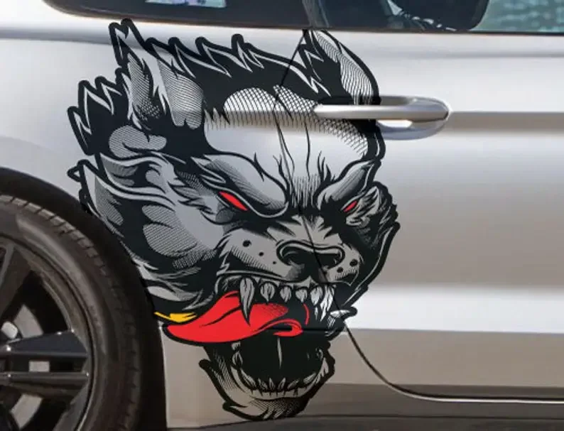 Fits Mustang F-150 Ranger Coyote Wolf Tattoo Design Tribal Door Bed Side Pickup Vehicle Truck Car Vinyl Graphic Decal Sticker