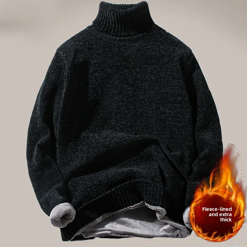 

Мужской свитер крупной вязки с высоким воротником, зимняя новинка, в японском стиле, свободный крой, модный бренд, из шифоновой ткани, молодежный