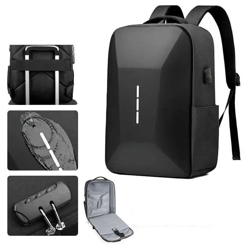 Hardshell Large Capacity Men’s Backpack Casual Lightweight Password Lock Waterproof Travel Bag 15.6-inch Anti-theft Laptop Bag