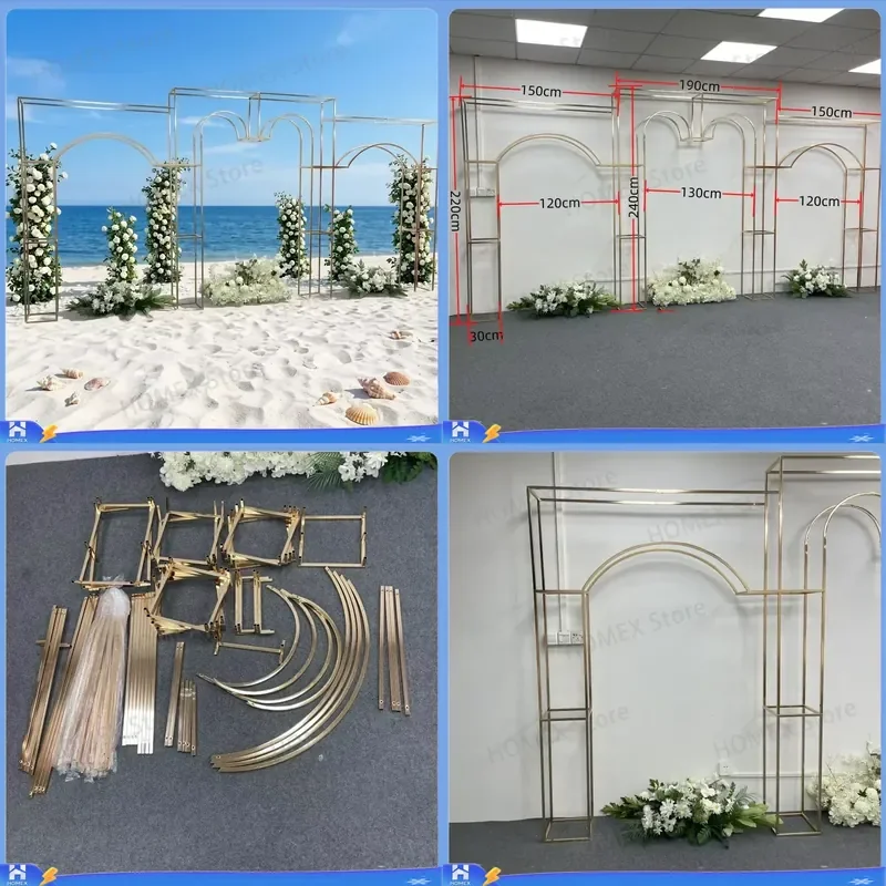 Gold Metal Arched Frame Stand Wedding Backdrop Decoration Bracket Party Event Stage Background Support Display Rack Props