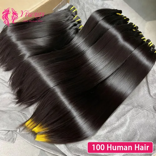 Imagen 2 del producto Extensiones de cabello humano postizo liso de hueso de 10-36 pulgadas Color Natural 100% extensión de cabello humano crudo Tissage 1 3 4 mechones de trama
