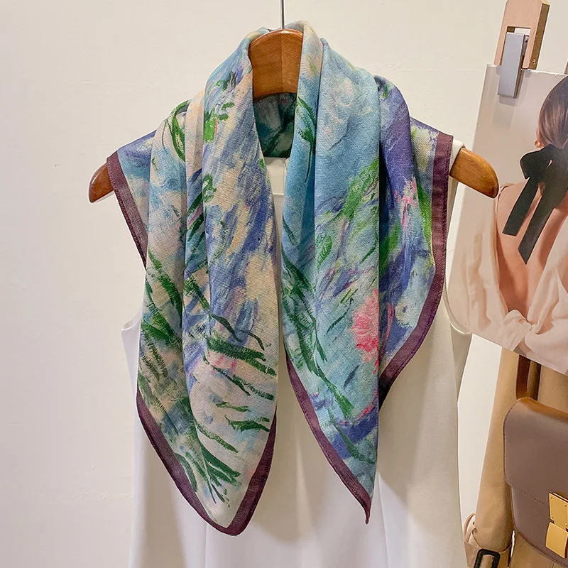 New Water Lily Square Scarf Women All Season Headband Hairband Bag Accessories Neck Wrap Gift Korean Style Elegant Daily Fashion