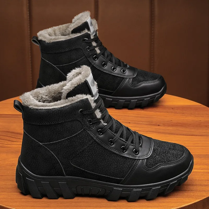 

Waterproof Snow Boots Men's Winter Thicken Cold Resistant High Top Cotton Shoes Wool Padded Warm Ankle Boots Botas Para Hombre