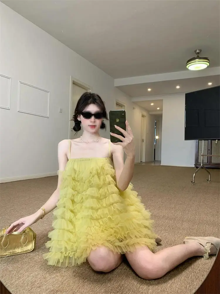 Sweet Summer 2026 Puffy Tulle Skirt with Ruffle Multi-Layered Lace Overlay Commute Style Loose Fit Casual Scene Micro Stretch