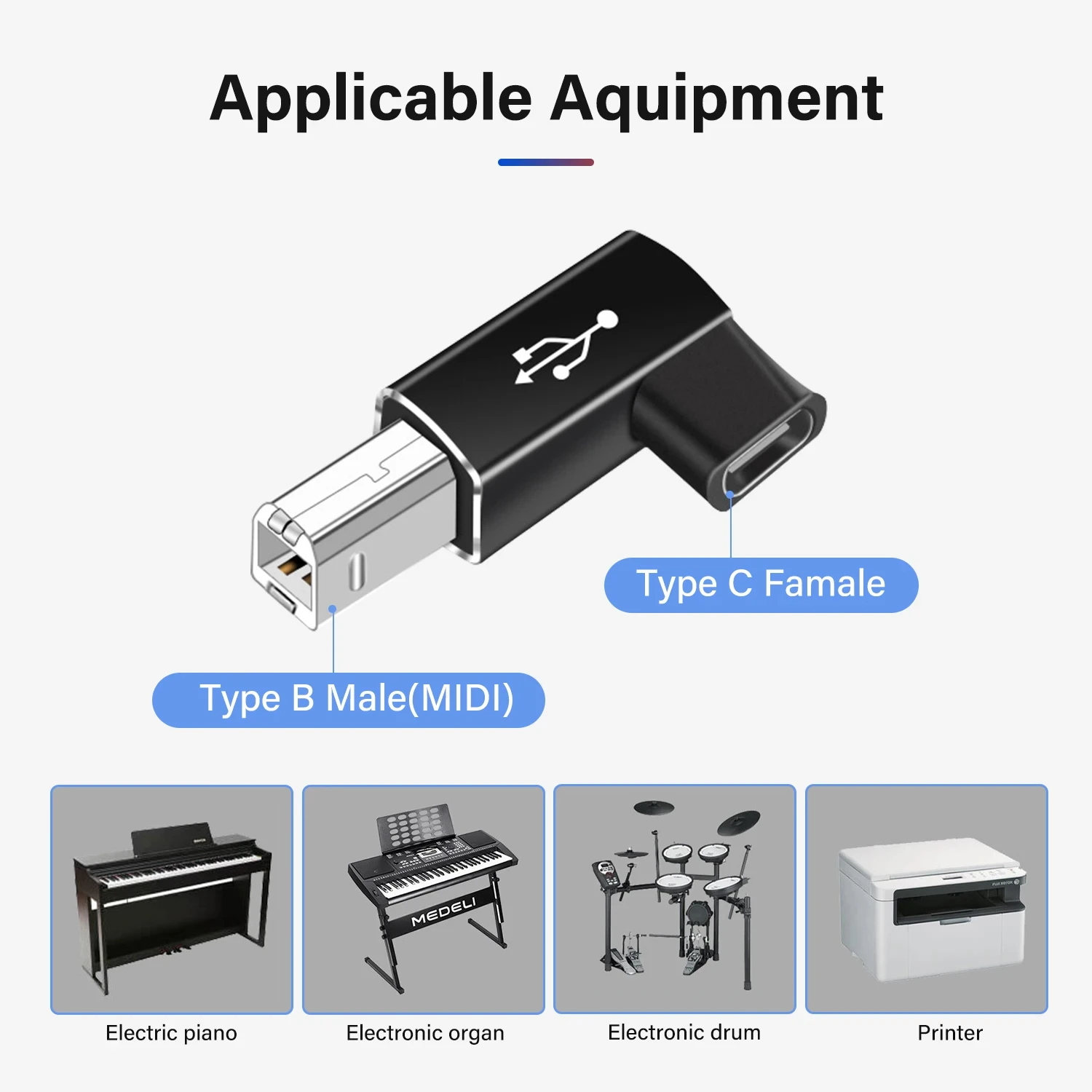 NNBILI USB Type C Female to USB B Male Adapter for Scanner Printer Converter Data Transfer Adapter for MIDI Controller Keyboard