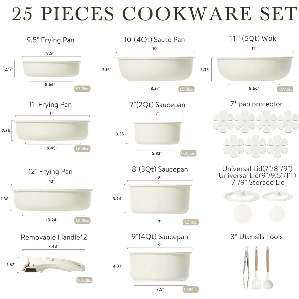 25pcs Detachable Handle Pots and Pans Set, Nonstick Cookware Set, Removable Handle Pots and Pans Non Stick, RV Oven