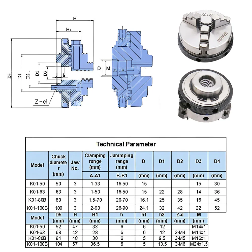 Sanou 3 Jaw Manual Dill Chuck Mini Self-Centering Thread Mount CNC Precision Instrument Lathe Parts for DIY LATHE Processing