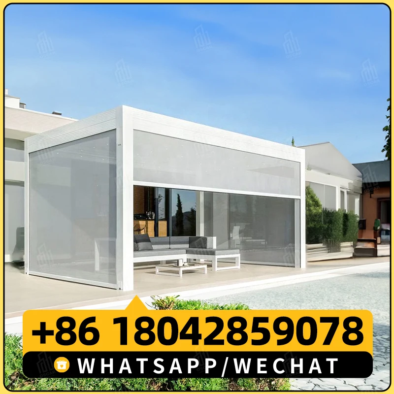 YOUYA Garden Aluminium Pergola Metal Gazebo Pavilion Solar Automatic Shades solar Pergola