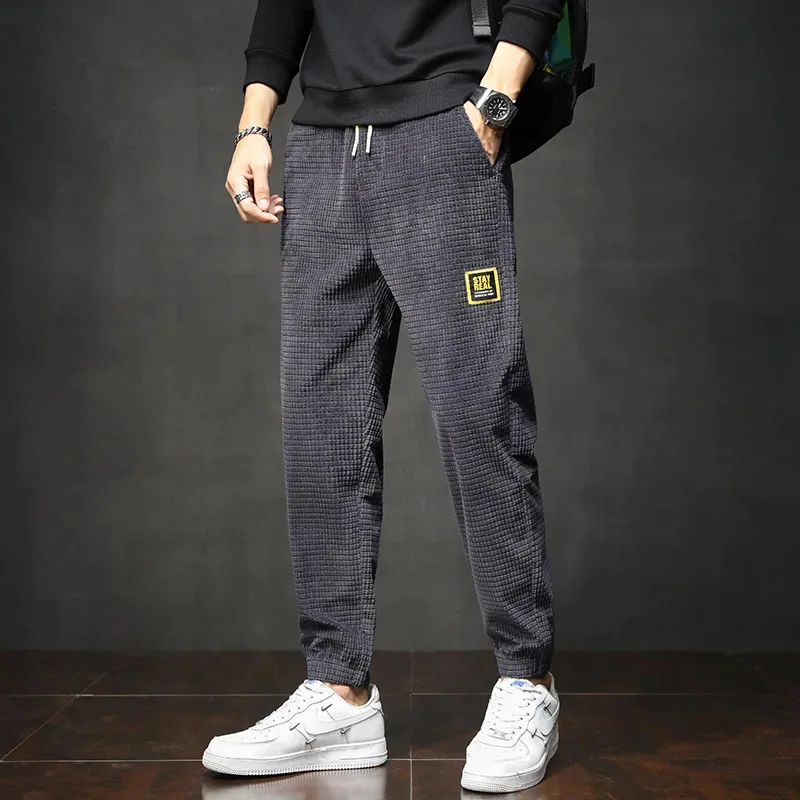 Waffle High Quality men's pants corduroy autumn and winter casual sweat Korean style trendy loose sports