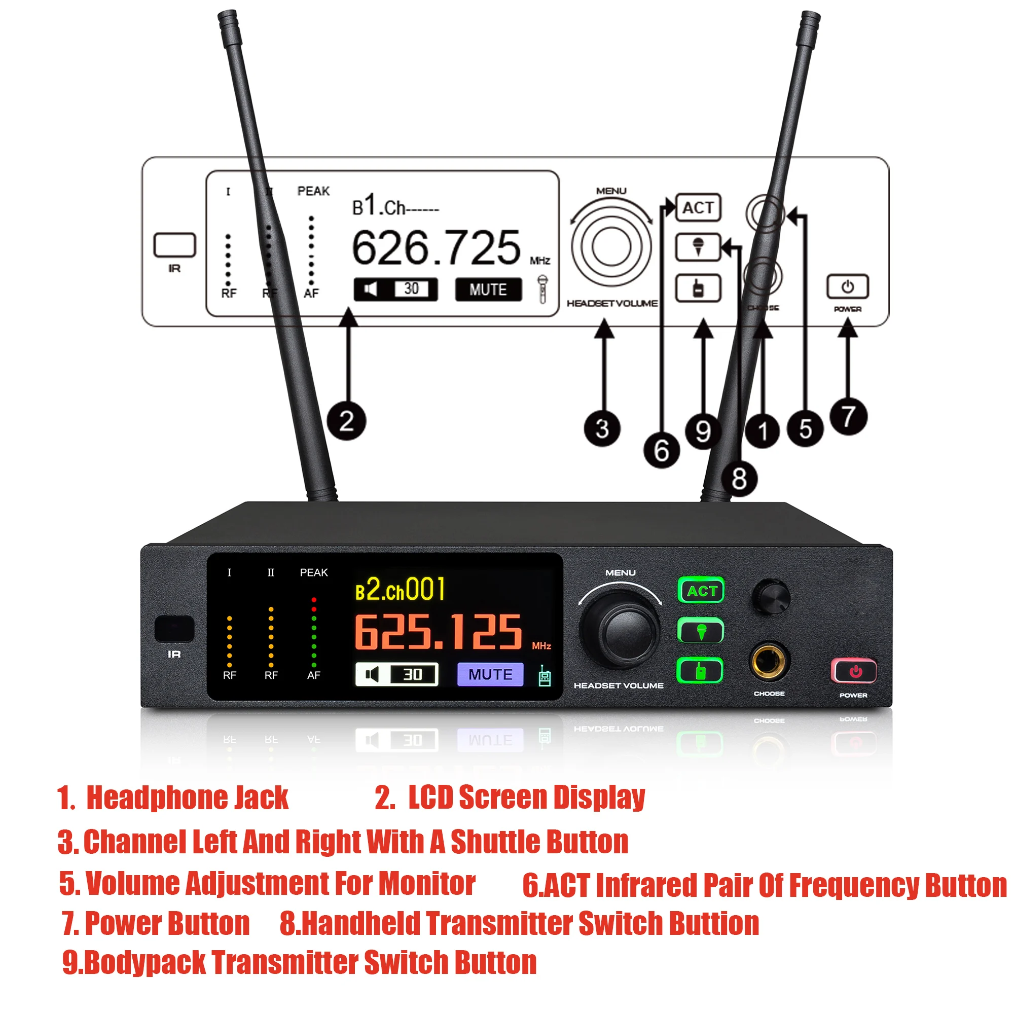 Leicozic 600/500Mhz Wireless Mic True Diversity Microphone