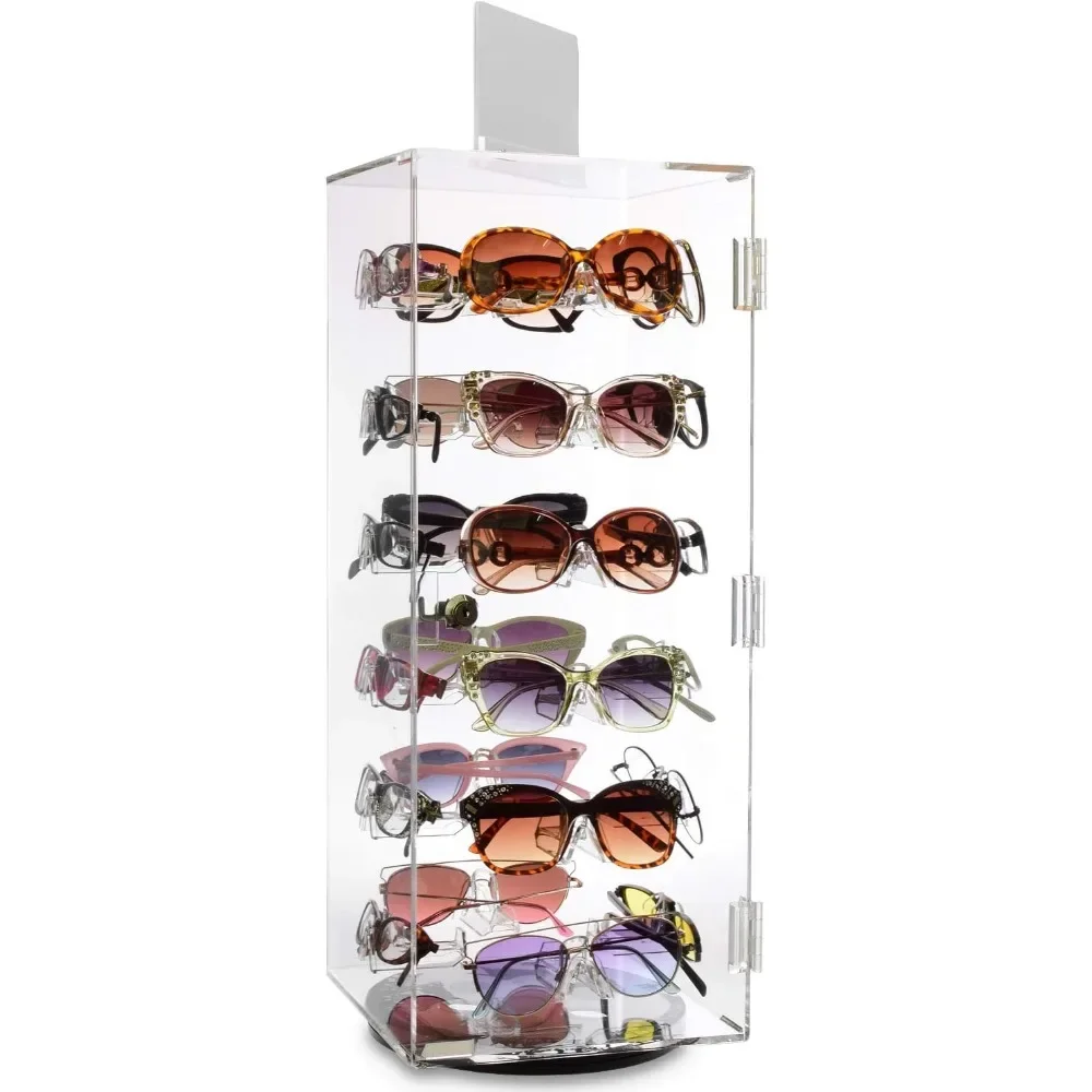 

acrylic lockable rotating sunglass display case, acrylic sunglasses organizer, eyewear display stand, eyeglass case, eyeglass c