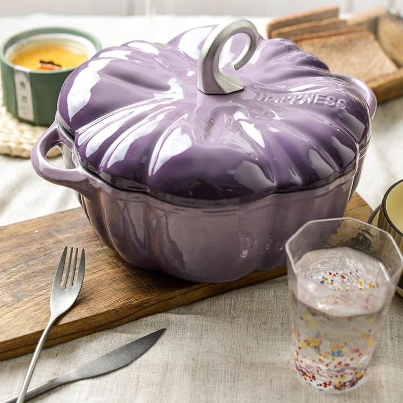 

Rust-Proof Cast Iron Pumpkin Pot, Chip-Resistant Enameled Dutch Oven, Induction Stove Compatible Multi-Functional Soup Cooker