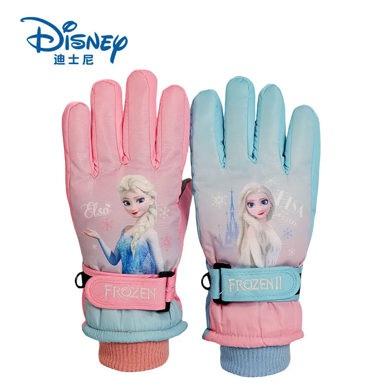 قفازات ديزني إلسا اللطيفة كاواي الشتوية الإبداعية المخملية السميكة الدافئة للأطفال، قفازات شخصية مقاومة للماء والرياح