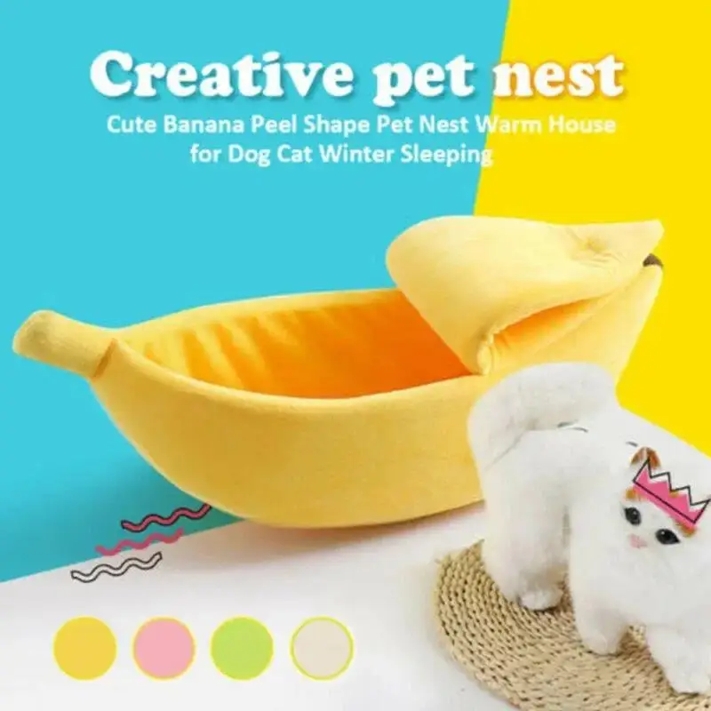 New Banana Cat Bed House Funny Cute Cozy Mat Beds Warm Durable Portable Pet Basket Kennel Dog Cushion Supplies Multicolor