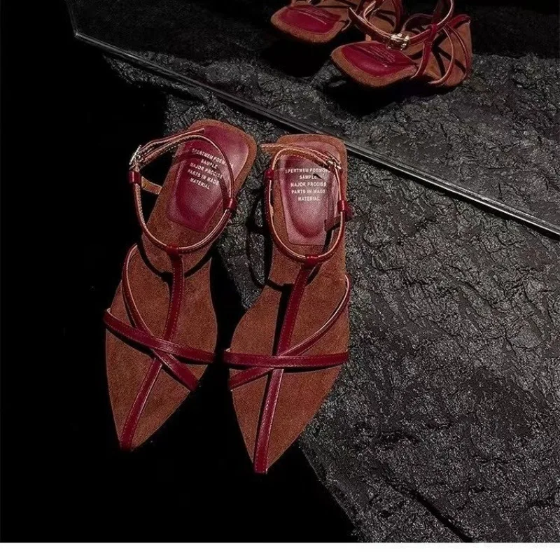 2024 New Women\'s High-heeled Sandals Summer High-heeled Shoes Luxury Cowhide Strap Slingback Feminine Wedding Sandals
