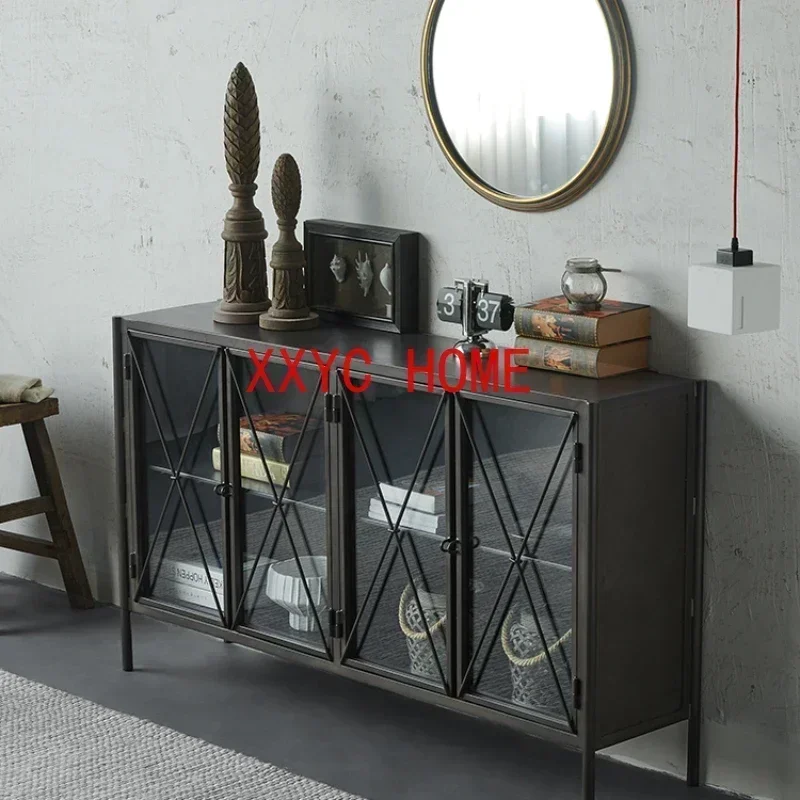 Credenza da soggiorno in metallo Curio Display Nordic Light Luxury Distressed Cabinet da ingresso