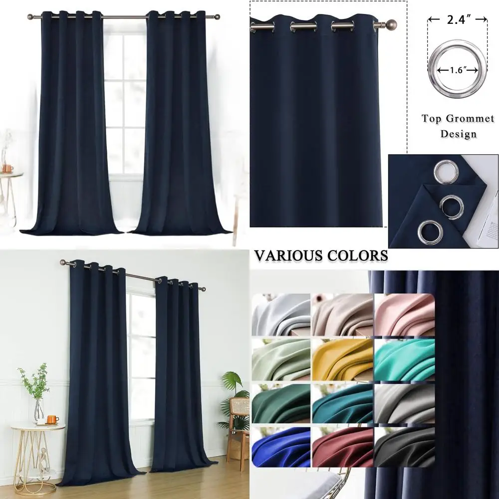 

Темно-синие 120 длинных изолированных термозащитных штор для гостиной, комплект из 2 панелей, ширина 52,