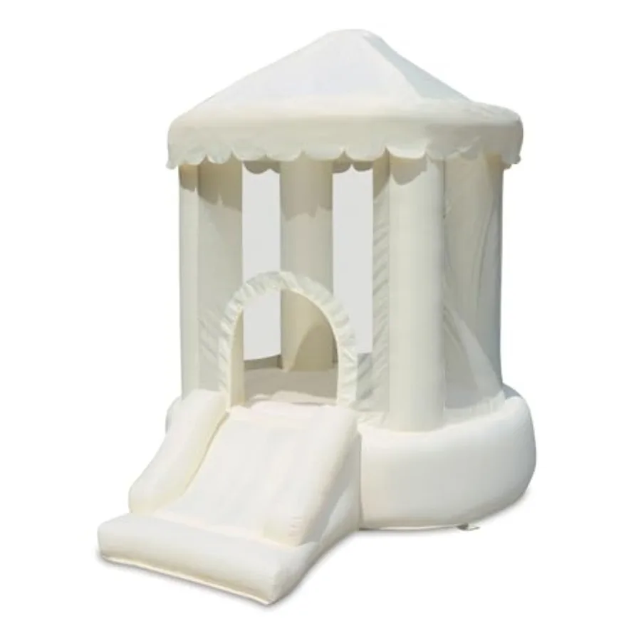 

Mini Play Tent Creamsicle Bounce House for indoor outdoor use, neutral fabric with slide, cream-orange color, UL-certified blow