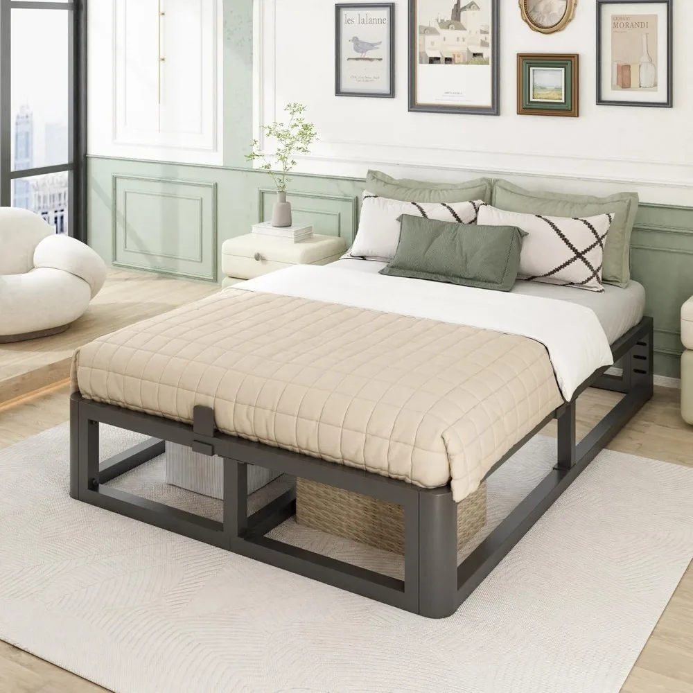 إطار سرير معدني شديد التحمل بحجم كاليفورنيا مع زوايا مستديرة وفتحة لوح أمامي، يدعم ما يصل إلى 3500 رطل، بدون زنبرك صندوقي