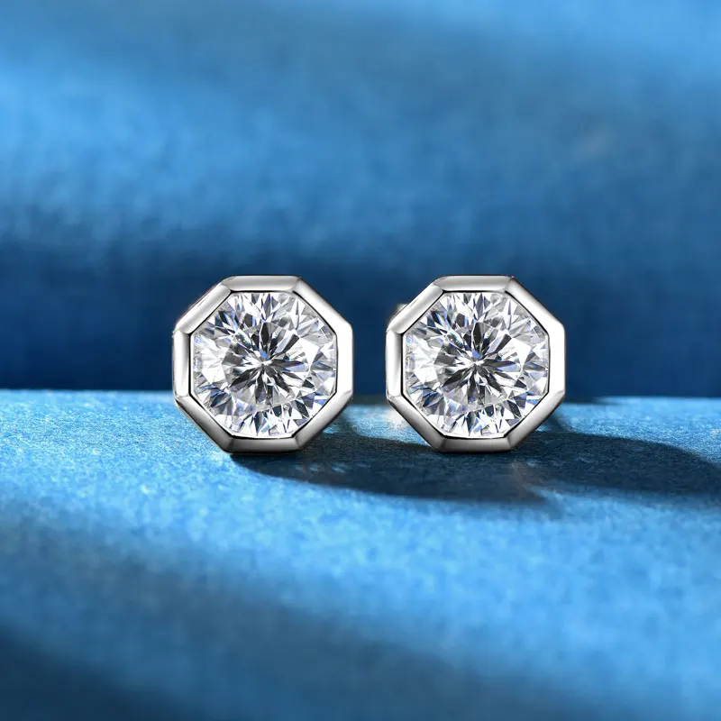 IOGOU 1CT D مويسانيتي سوليتير زوجين القرط مربط 925 فضة بوليغو أقراط للنساء الرجال مع شهادة مجوهرات