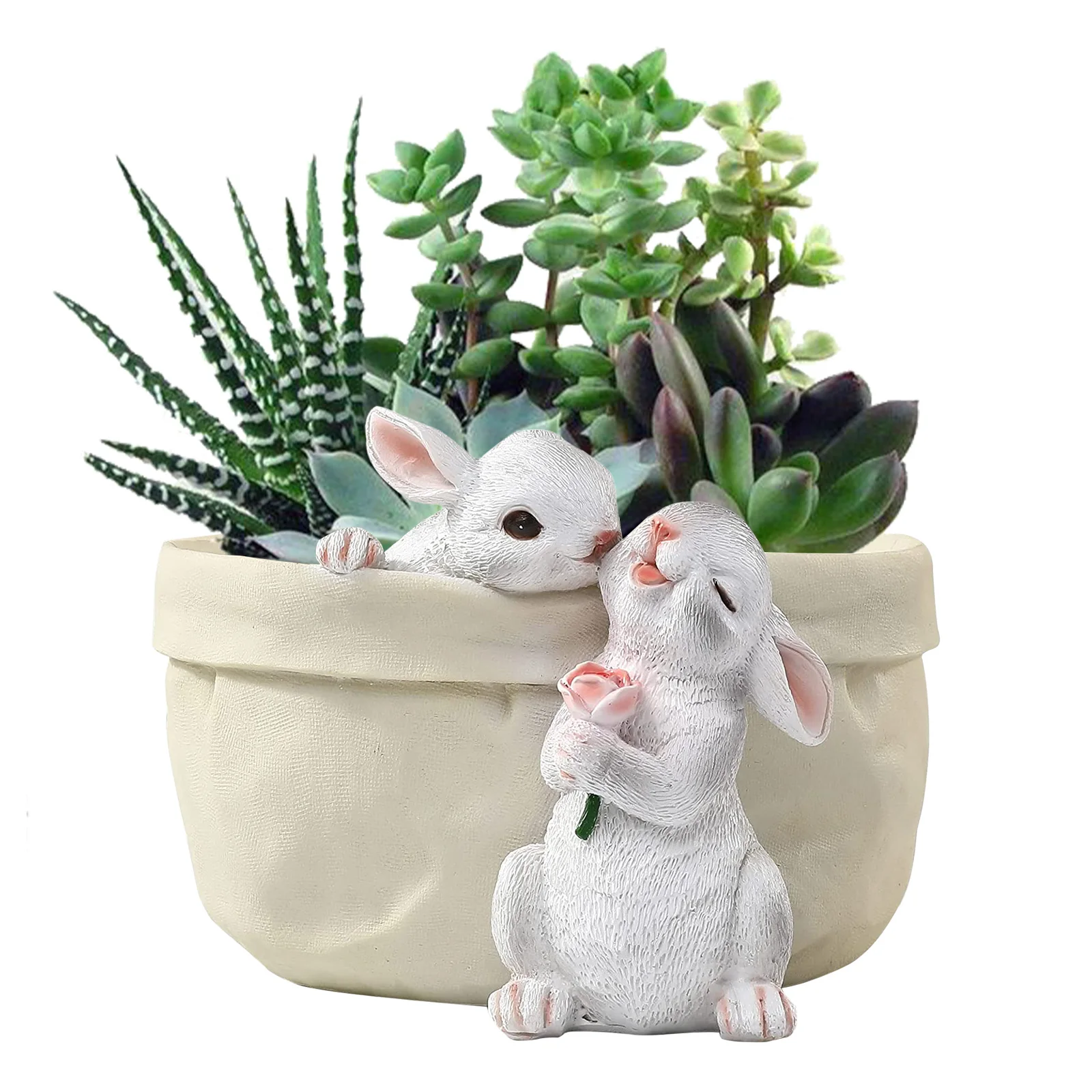 

Creative Rabibit Flower Pot White Resin Succulent Planter Pots Eco-friendly Handmade Crafts Home Garden Yard Decoration