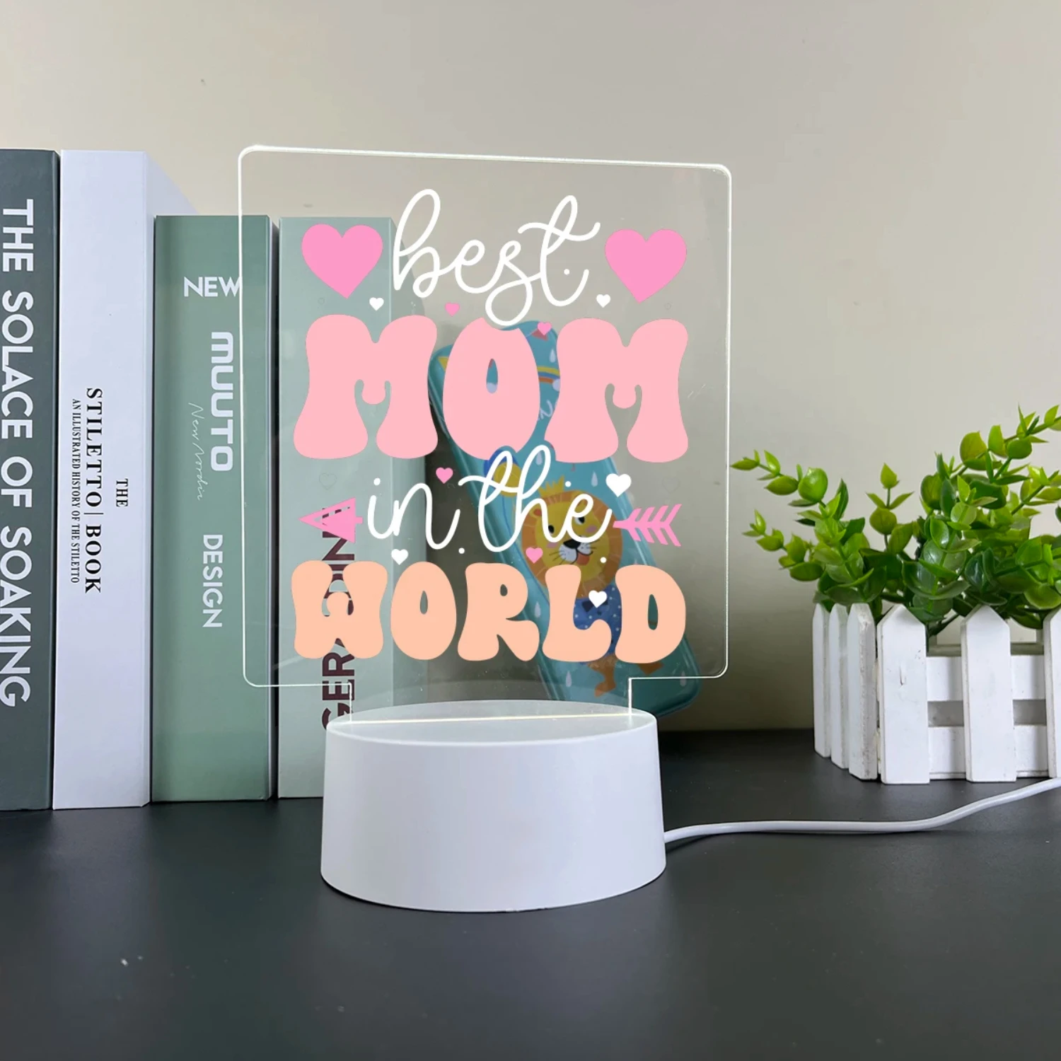 the Best Mom 3D Acrylic LED Light Family Night Light Table Party Birthday Mother's Day Gift Decoration Bedside Lamp