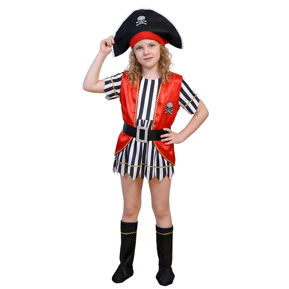 Kids Christmas Pirate Costume Full Set Classic Captain Cosplay Boys Girls Fancy Dress Up Holiday Party School Performance Outfit